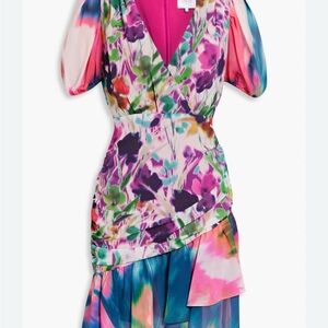 One 33 Social Ruched Floral Print Flounce Dress NWT